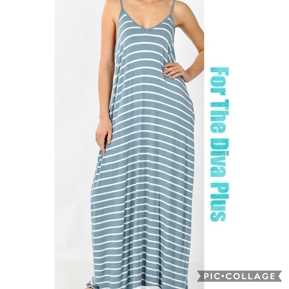 Ms.Diva Plus... Blue Gray Maxi Sundress